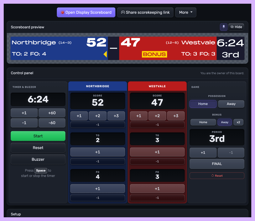 Basketball Scoreboard Admin