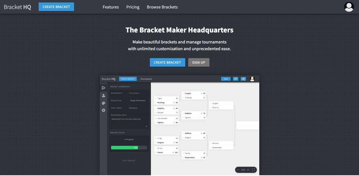 Bracket HQ's homepage, October 2026