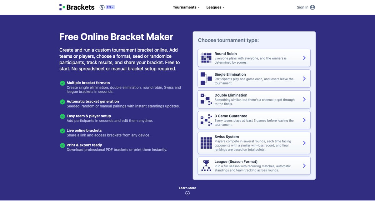 Bracket Maker's homepage, October 2026