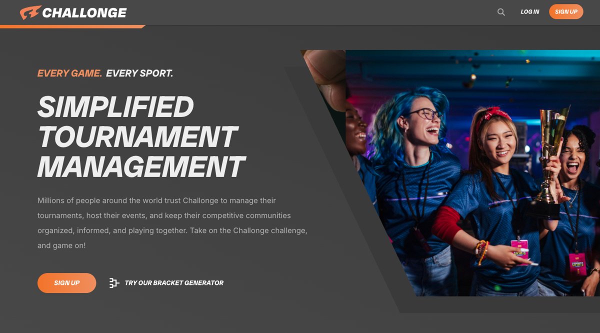 Challonge's homepage, October 2026