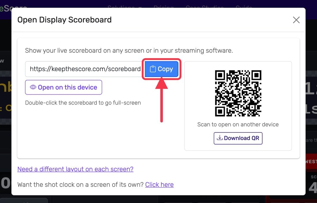 2. The "Copy" button in the Open Display Scoreboard dialog