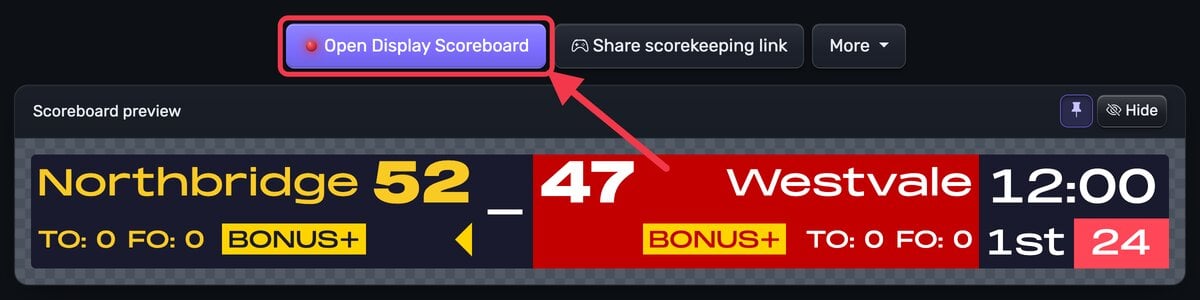 1. The "Open Display Scoreboard" button