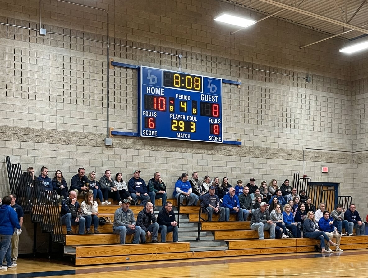 Daktronics-style gym scoreboard