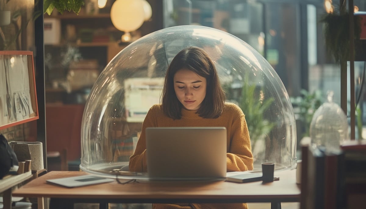 A woman working under a glass dome