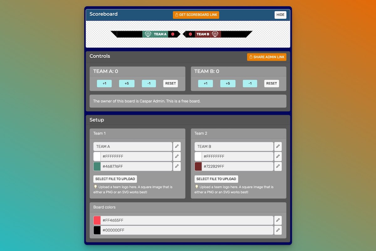 The web-based control panel for a score overlay
