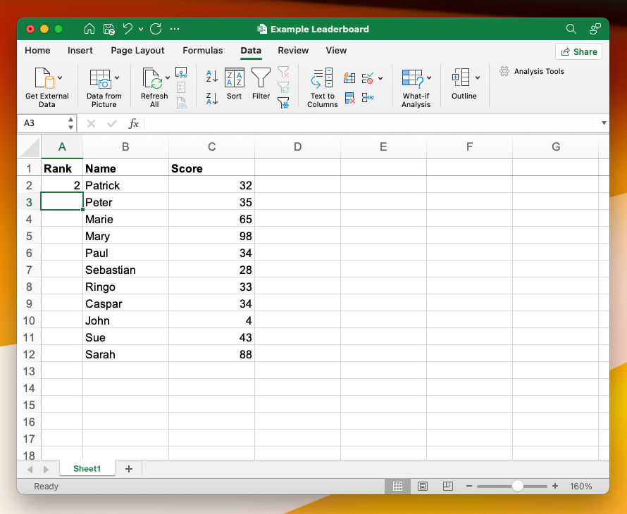 How to create a leaderboard using Microsoft Excel