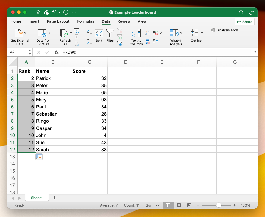 How to create a leaderboard using Microsoft Excel