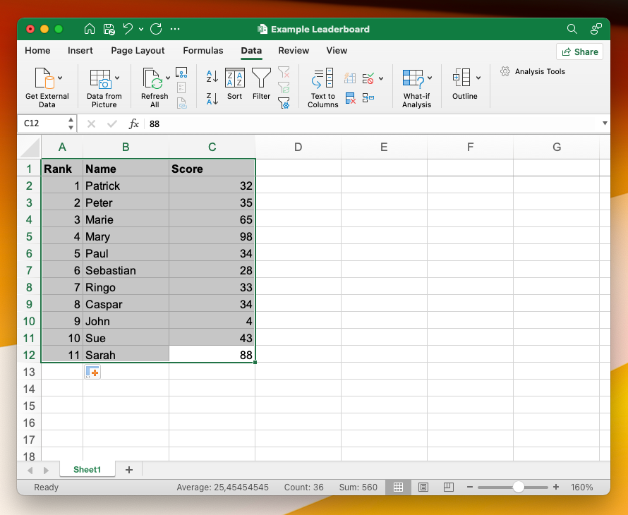 Excel Leaderboard