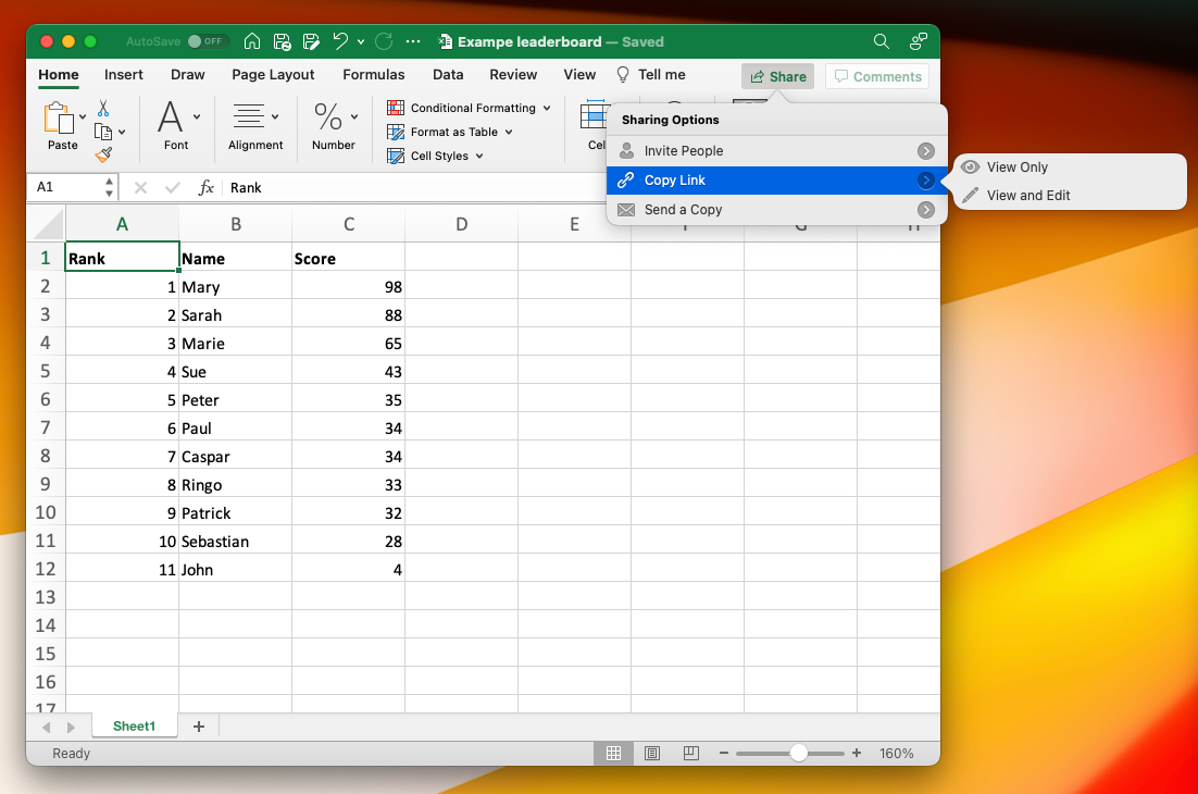 Excel Leaderboard