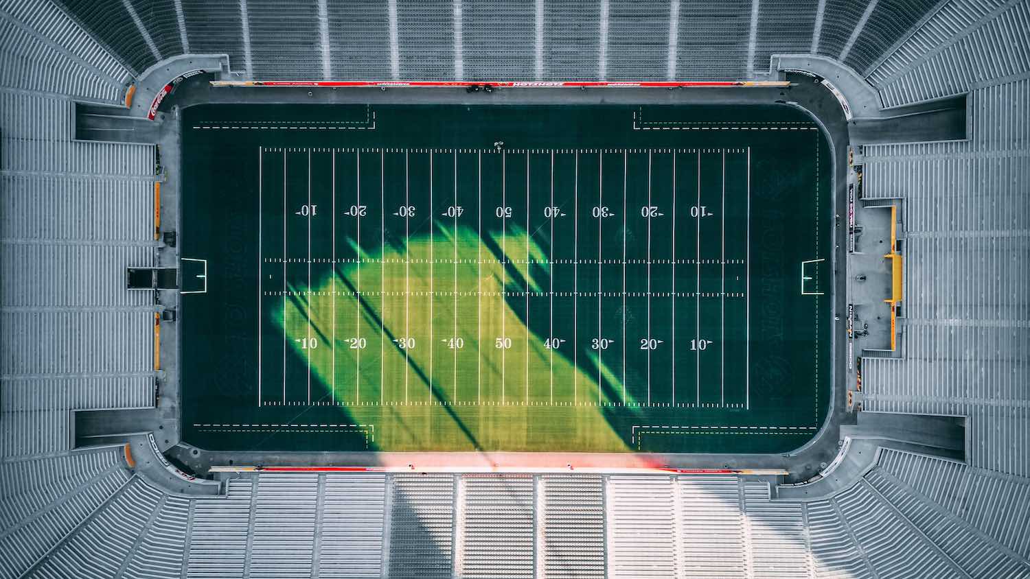 A top-down view of an American Football pitch