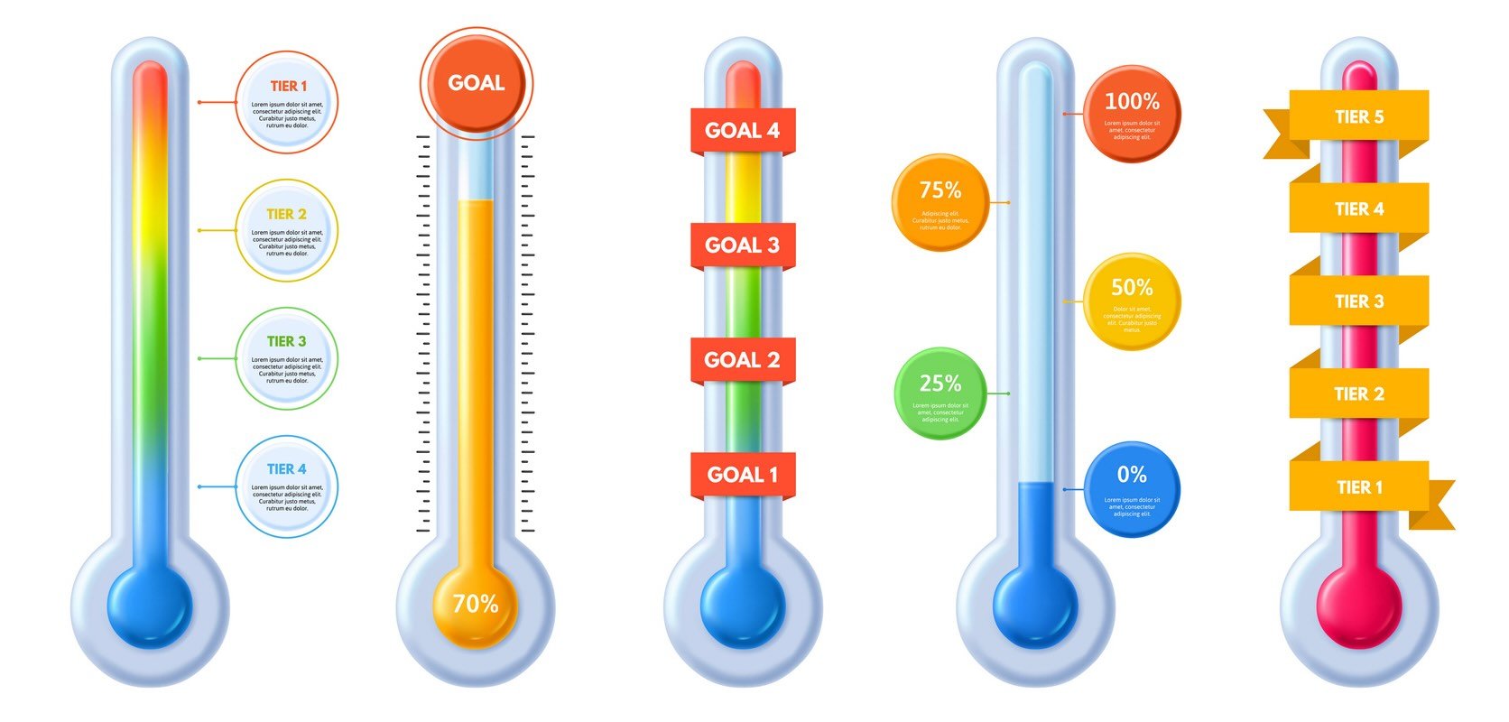 Colorful fundraising thermometers