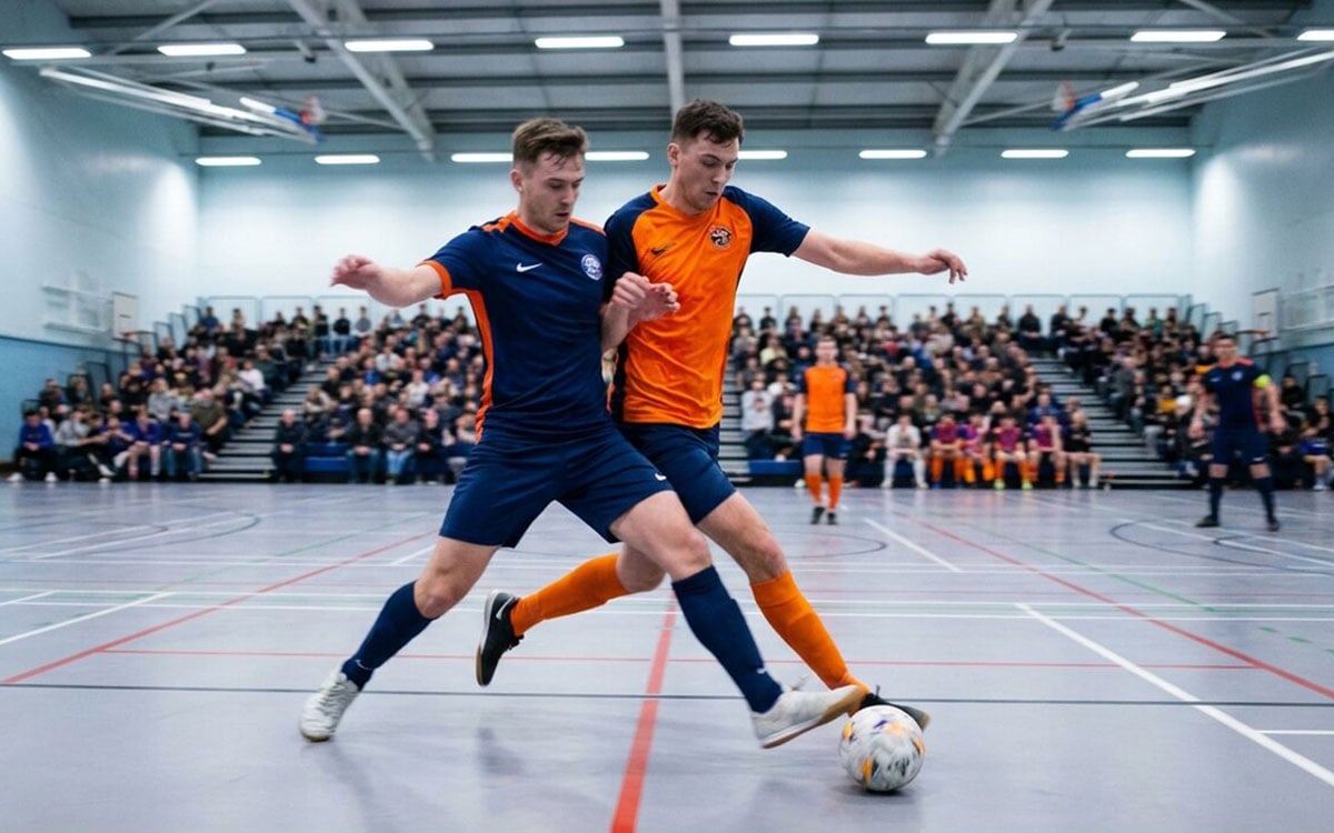 Futsal players on an indoor court