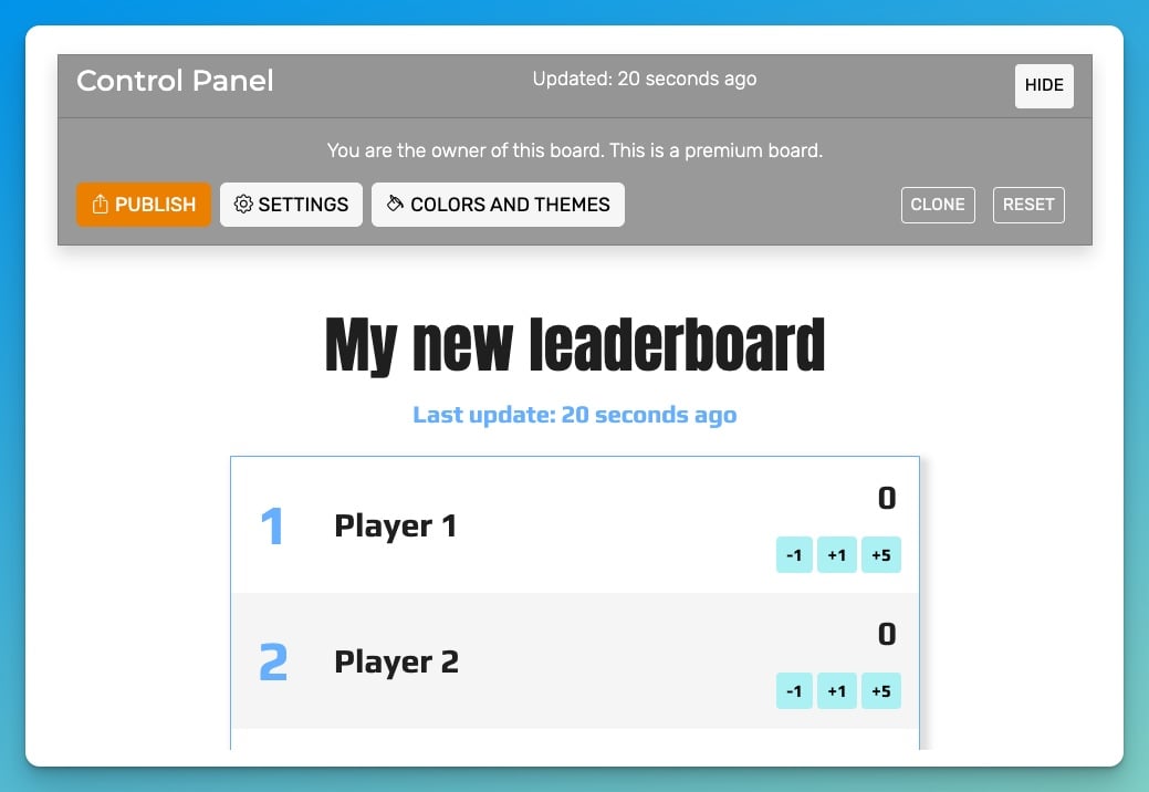 OBS leaderboard control panel