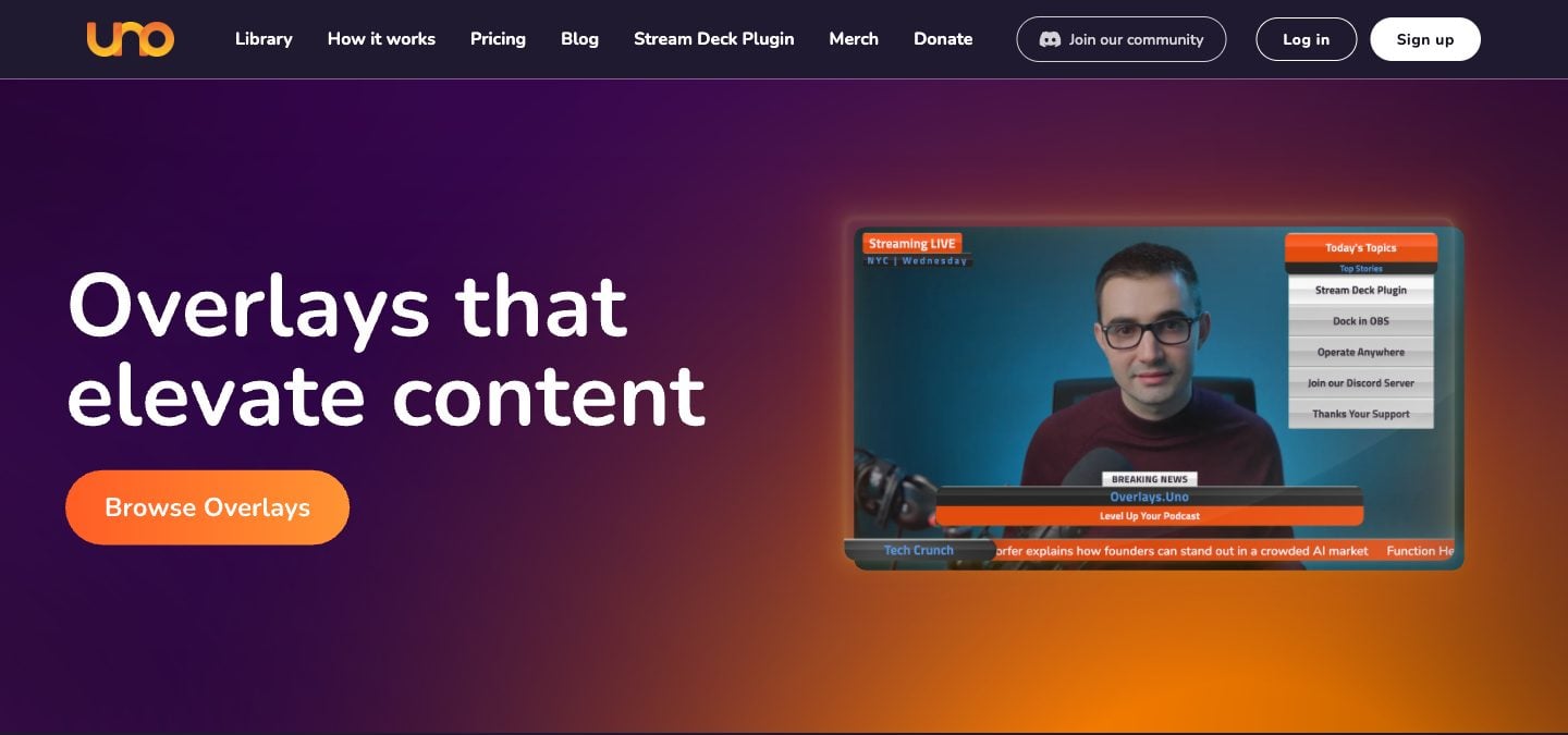 Overlays.uno website homepage, October 2026