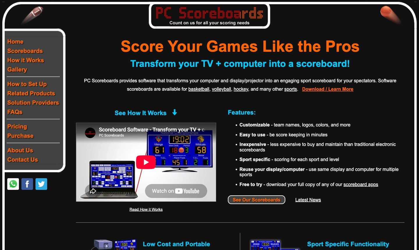 PC Scoreboards website homepage, October 2026