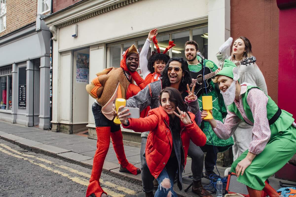 A group of workmates raising money in Fancy dress