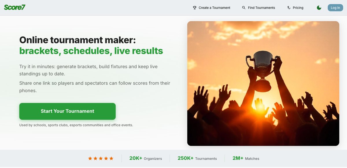 Score7's homepage, October 2026