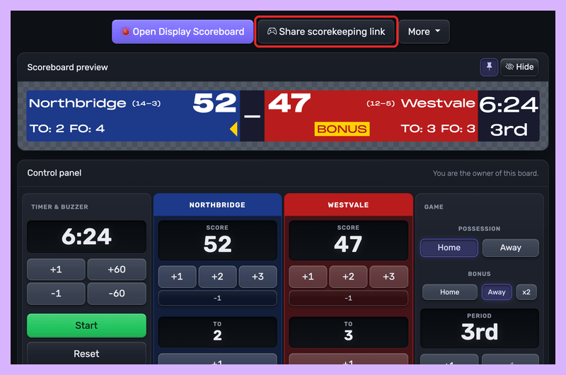 Scoreboard Scorekeeper Link