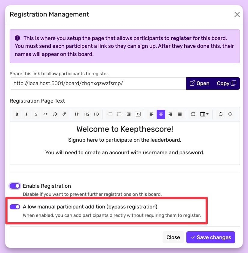 Self Serve Manually Add Participants