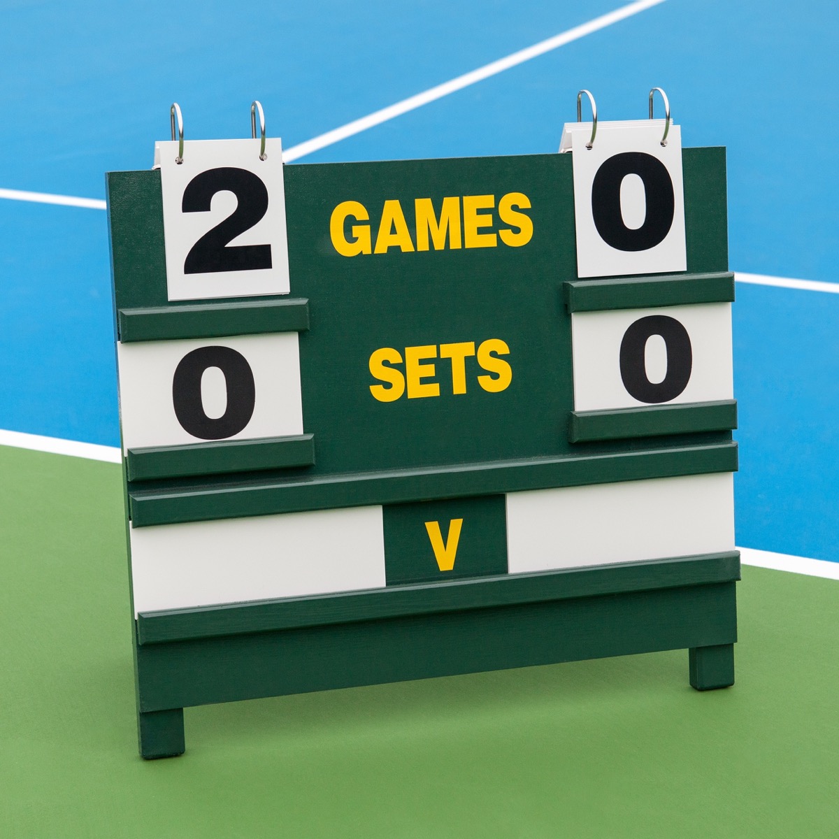 A simple wooden tennis scoreboard