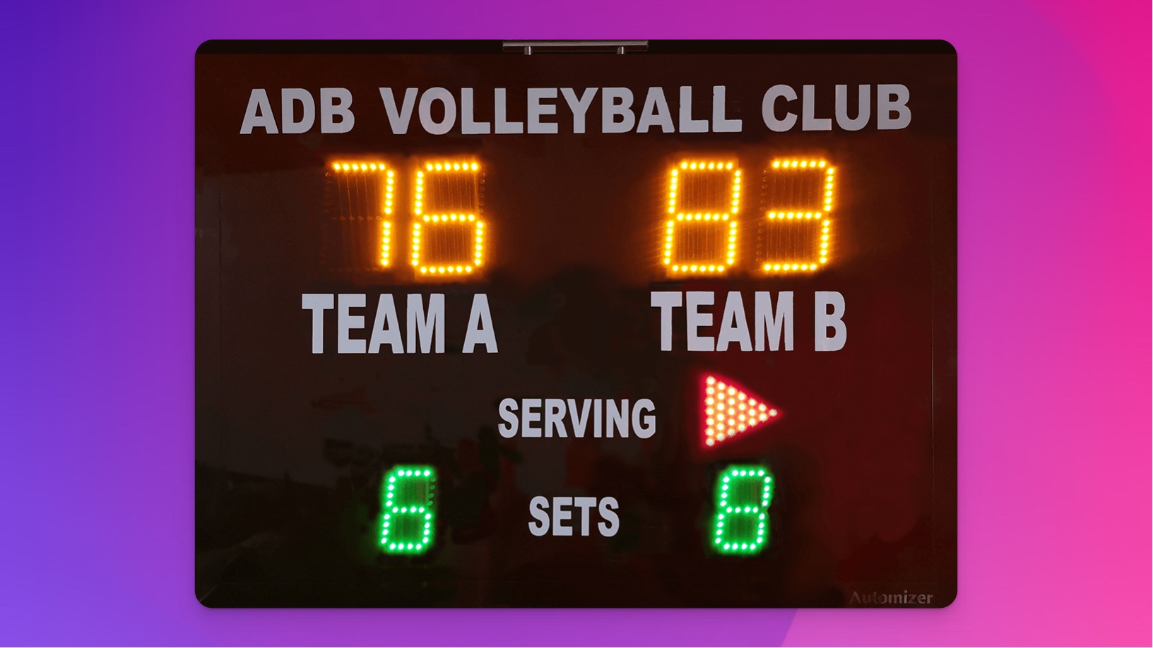An electronic volleyball scoreboard