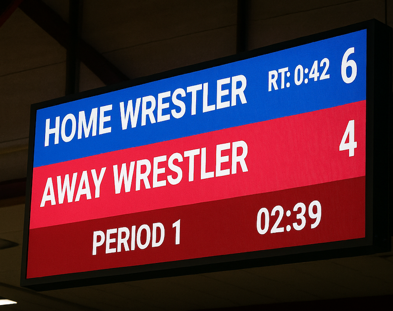 Feature screenshot: Professional scoreboard display on a large outdoor screen