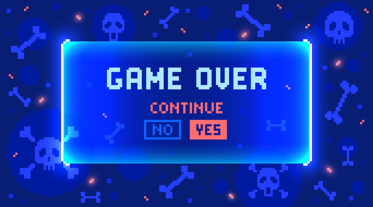 Game over text with skulls. Time for a death counter?