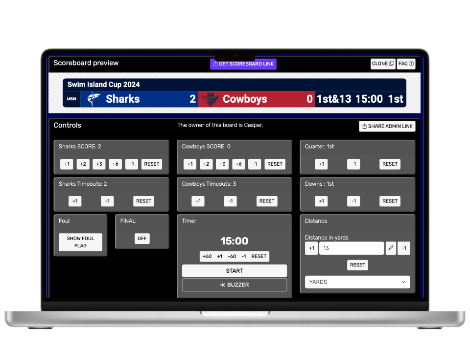 High-quality football scoreboard and score counter