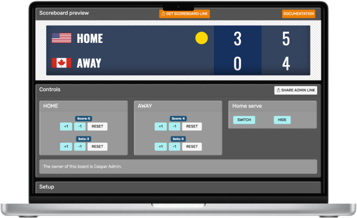 High-quality squash scoreboard and score counter