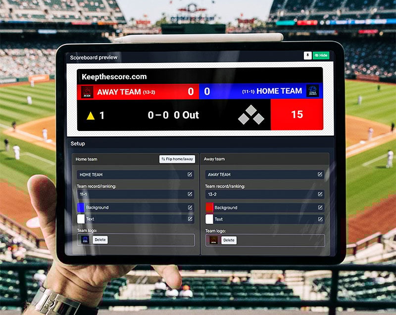 Feature screenshot: Streamer updating scoreboard from phone while broadcasting
