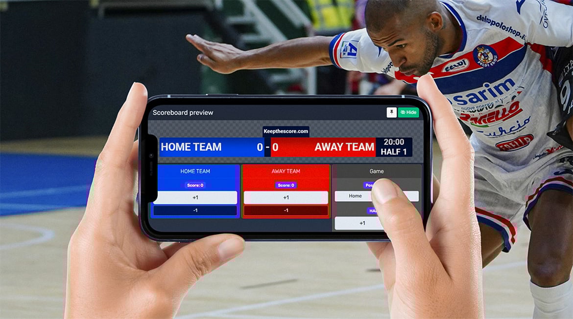 Feature screenshot: Streamer updating scoreboard from phone while broadcasting