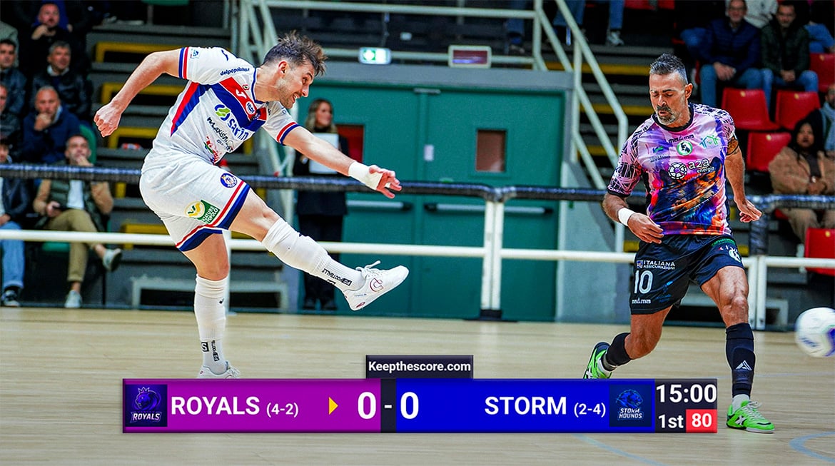 Feature screenshot: OBS Studio showing a futsal scoreboard overlay integrated into a live stream