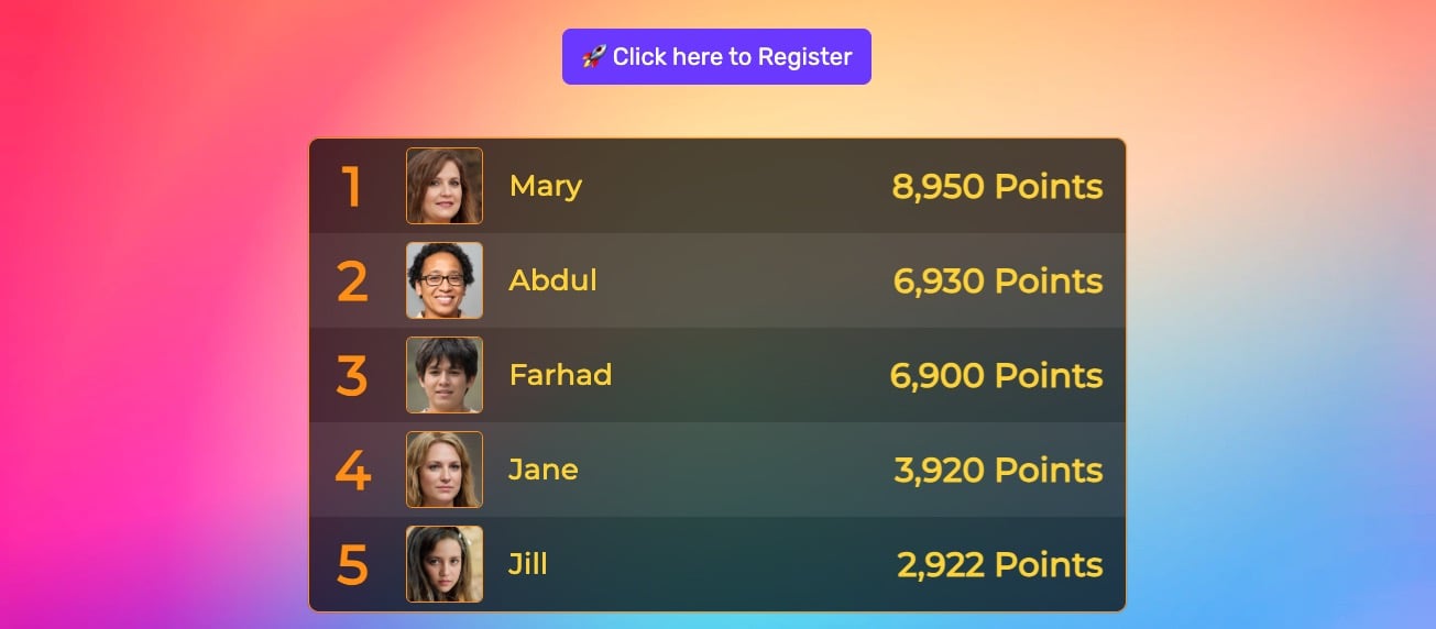 Feature screenshot: Step-by-step guide showing participant self-registration process