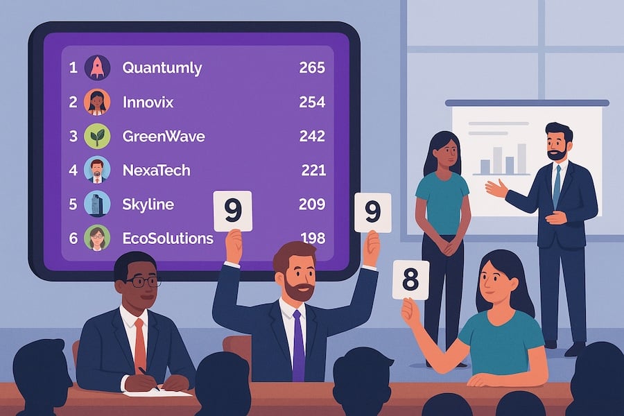 Feature screenshot: Startup pitch competition with investor judges