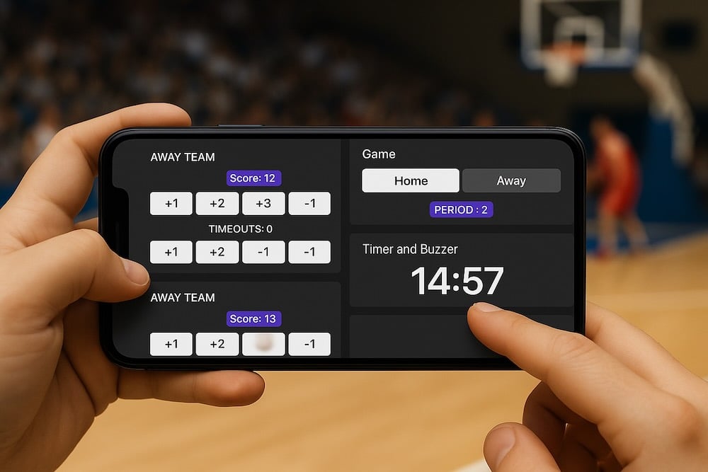 Scorekeeper updating scores on a mobile device