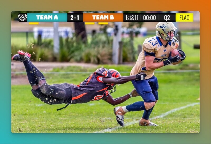 A professional football scoreboard overlay with team logos on a live sports broadcast